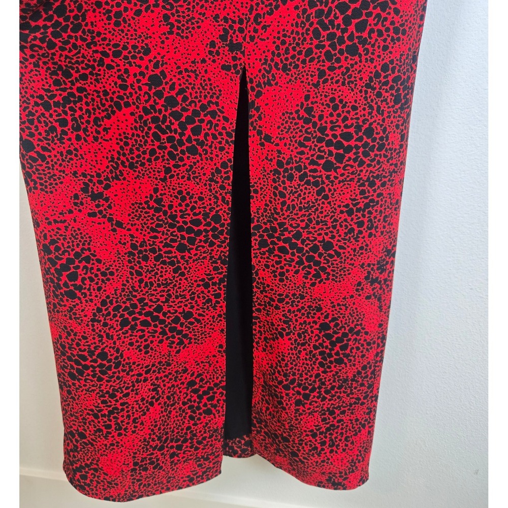 Nordstrom Leith Red Chili Black Dot Dress Smocked Dress Animal Print S Slit NEW - Picture 5 of 11